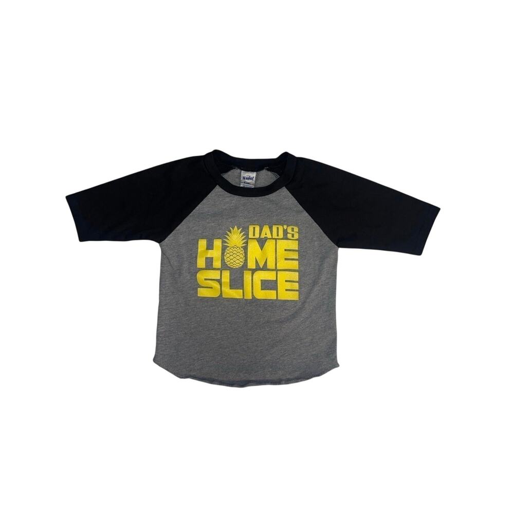 “Dad’s Home Slice” Pineapple 3T Boys 3/4 Sleeve Gray & Black T-shirt